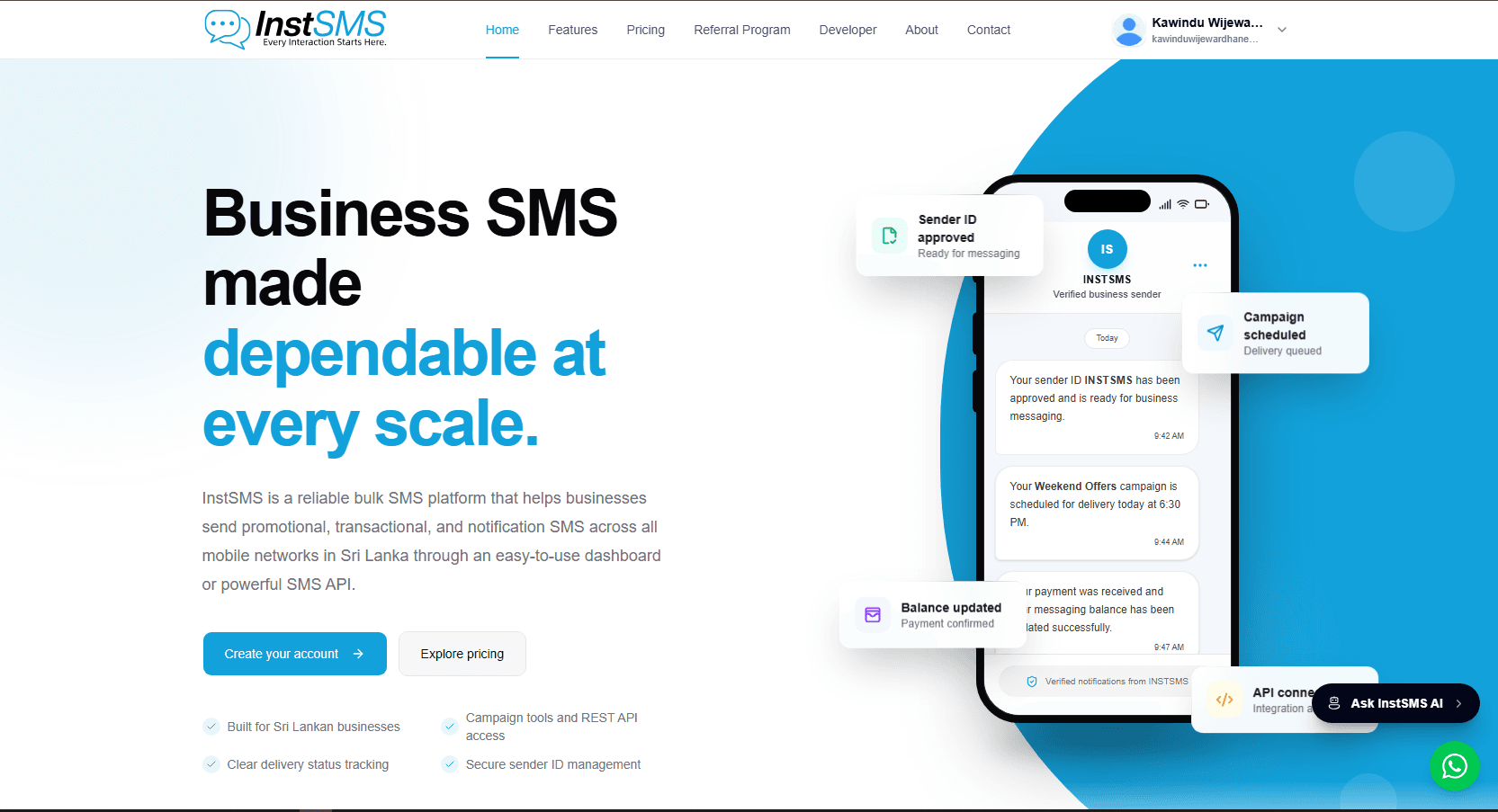InstSMS project interface