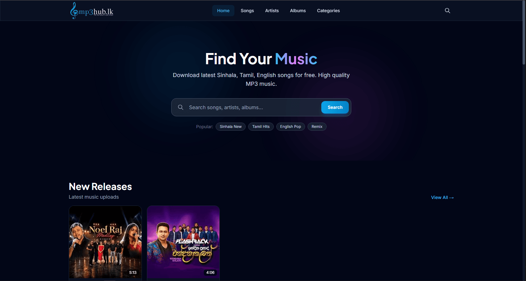 MP3Hub.lk project interface